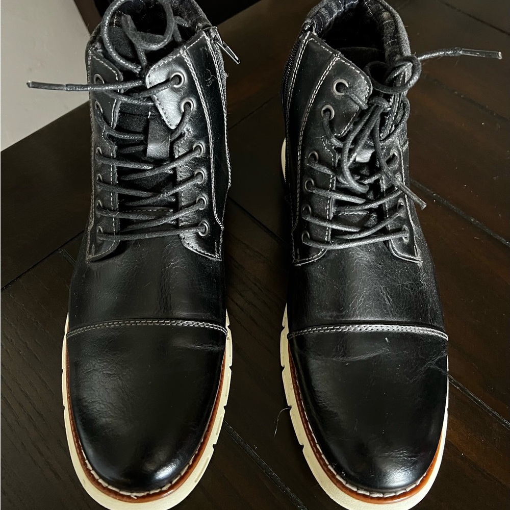 Bruno Marc Black and White Boots with Cap-Toe